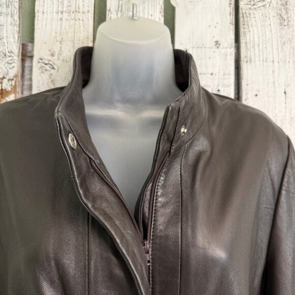 Y2K Industry Moto Buttery Leather Jacket Womens XL Chocolate Brown Ruched Front - Picture 12 of 14